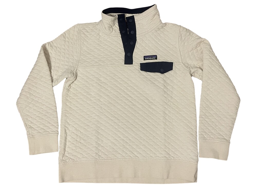 Patagonia Sweatshirt Womens Small White Quilted Snap Henley Organic Cotton